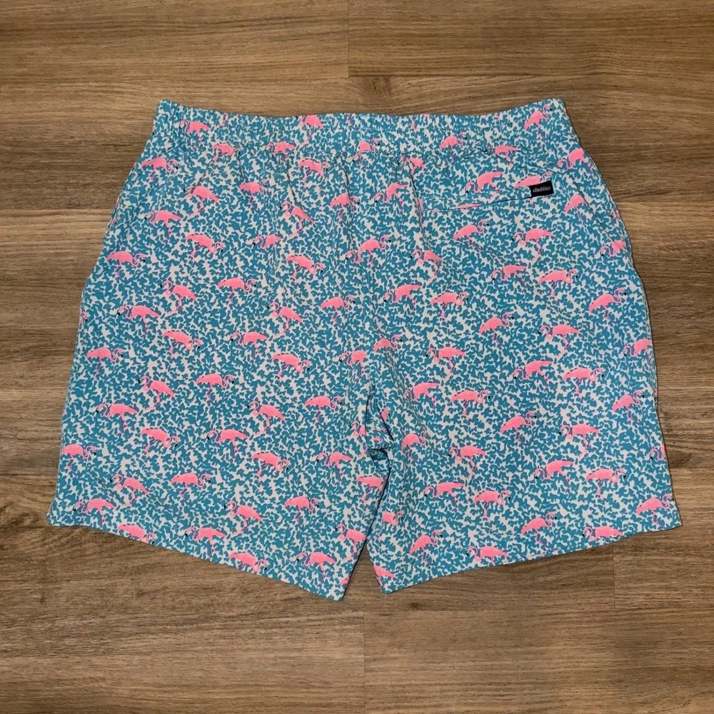 Chubbies Mens Flamingo Print Swim Trunks Blue Pink 7 Inch Inseam XXL